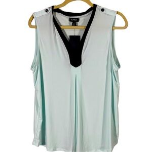 Jones New York Pastel Aqua Contrast Trim Tank Top Shoulder Tabs XL